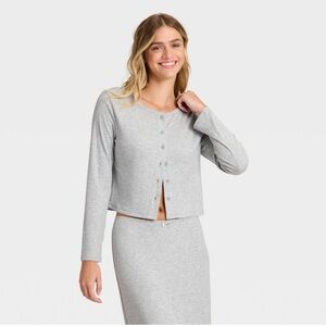 Women's Variegated Ribbed Pajama Cardigan - Auden™ Gray L